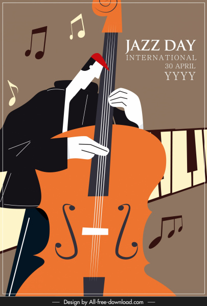 爵士乐横幅小提琴家图标素描复古装饰
