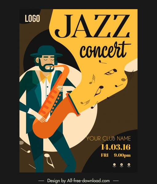 cartel de concierto de jazz trompetista sketch colorido clásico