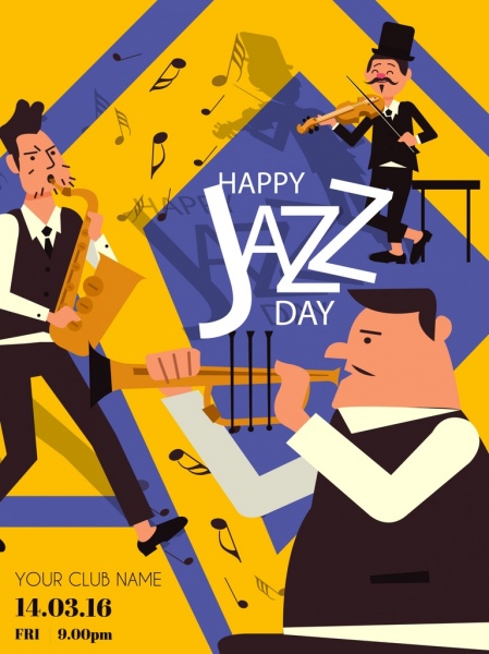 Jazz festival banner band laki-laki instrumen ikon dekorasi