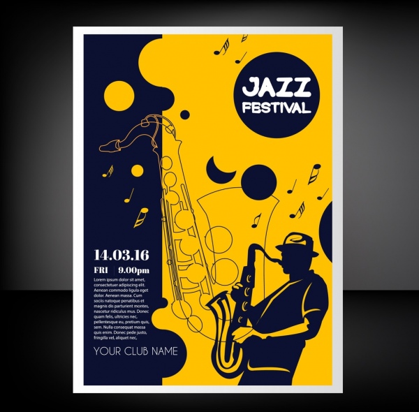 Jazz Festival Flyer Trompete Symbole klassische Silhouette Skizze