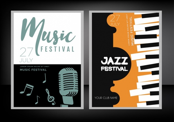 Jazz Festival cartazes notas microfone teclado ícones decoração