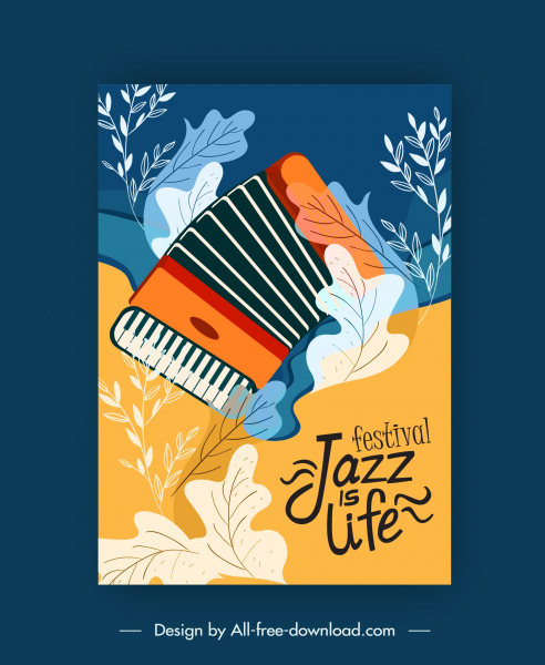 Jazz Festive Poster Classic Accordion Leaves Décor