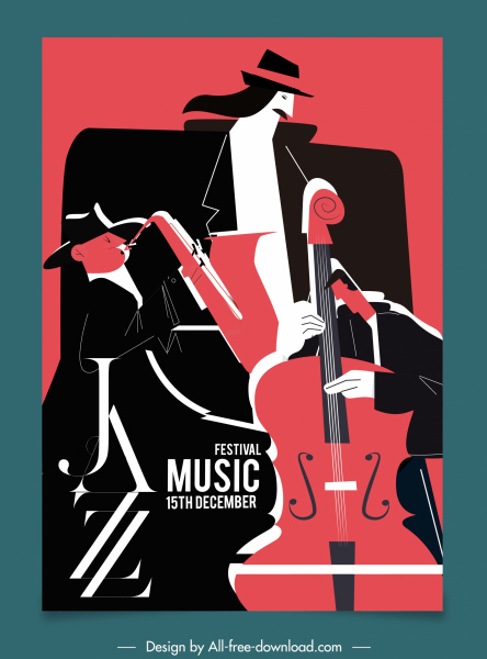 Jazz festliche Plakat dunkel retro flache Skizze