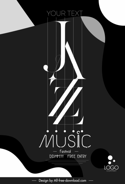 jazz festivo cartaz moderno preto branco textos decoração