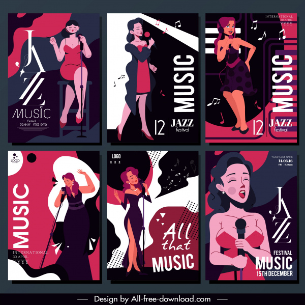 jazz cartazes festivos cantor esboço clássico design escuro
