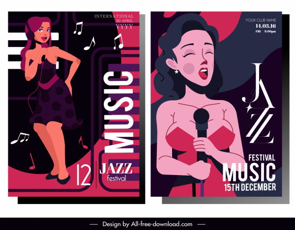 jazz música banners cantante femenina sketch diseño clásico