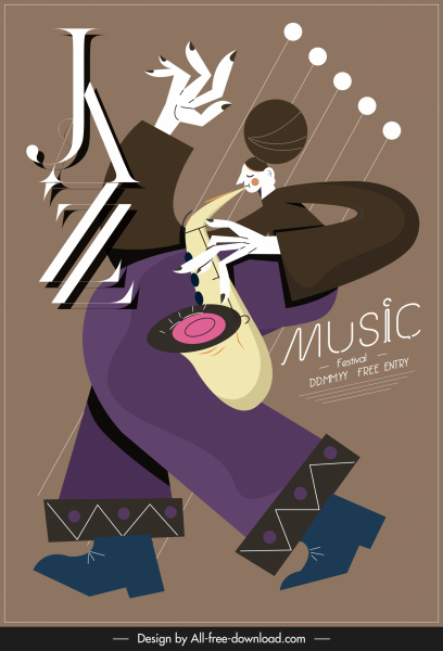 caz müzik posteri saksafoncu eskiz klasik dinamik tasarım