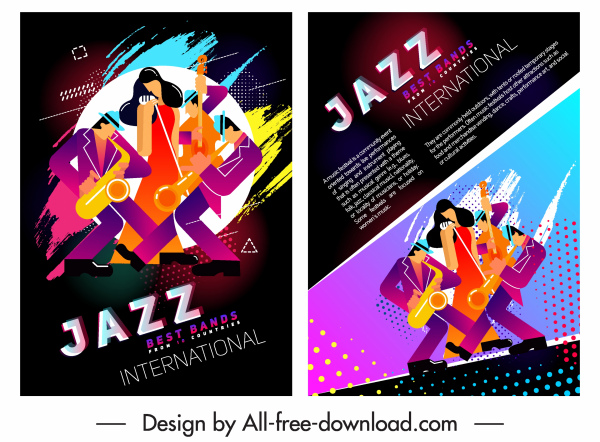 jazz party flyer template band ikon dekorasi warna-warni
