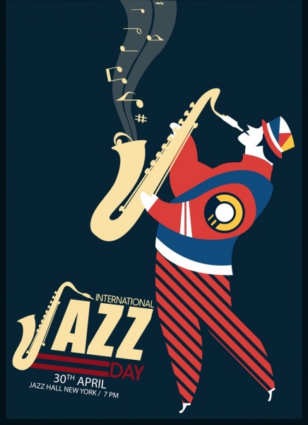 ícones de humano trompete jazz cartaz colorido design plano