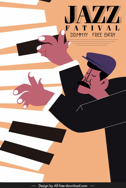 nhạc jazz poster đàn ông piano phác họa thiết kế cổ điển