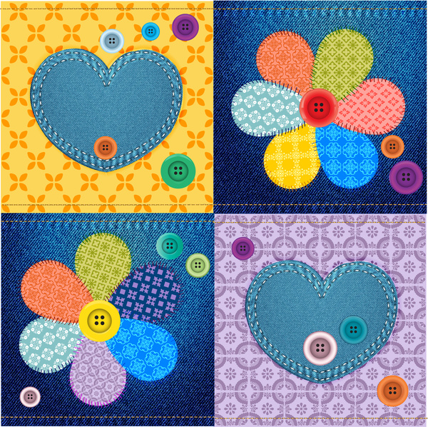 decoração de material jeans com botões e flor coração