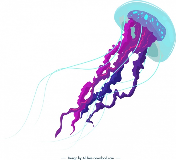 Значок медузы синий фиолетовый прозрачный эскиз