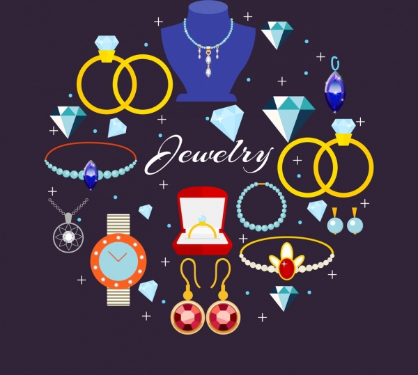 Elementos de diseño de accesorios de joyeria de lujo de iconos