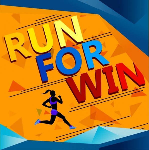 jogging banner menjalankan olahragawan female ikon 3d warna-warni
