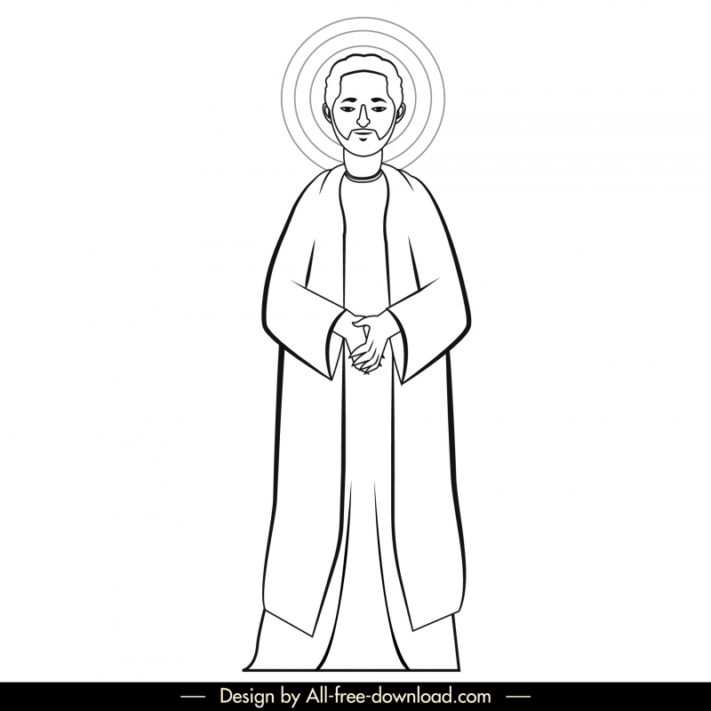 जॉन क्रिश्चियन प्रेरित आइकन काले सफेद विंटेज कार्टून चरित्र की रूपरेखा