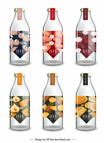 meyve suyu şişesi etiket şablonları parlak eskiz klasik düz