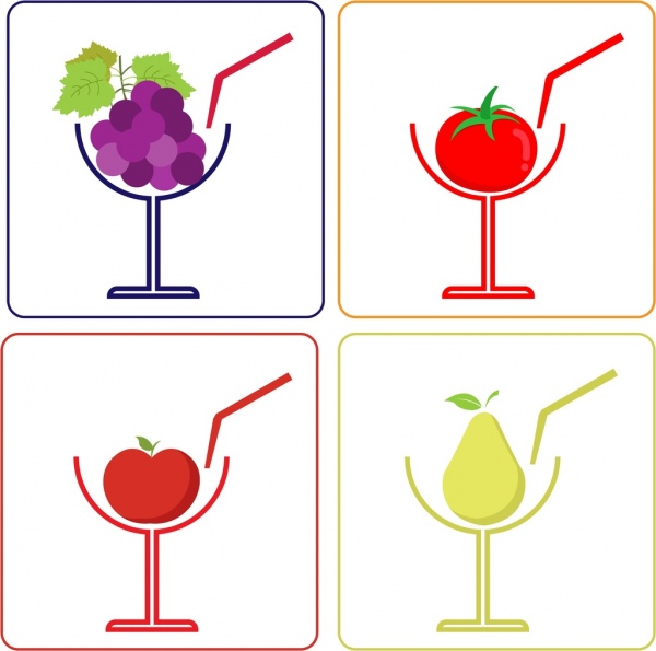 ícones de suco projetar a decoração de maçã pera uva tomate