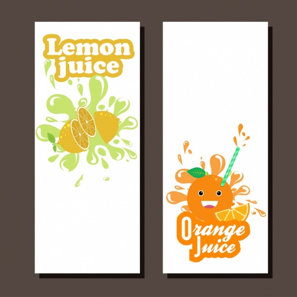 Folleto jugo establece decoración de diseño colorido naranja limón