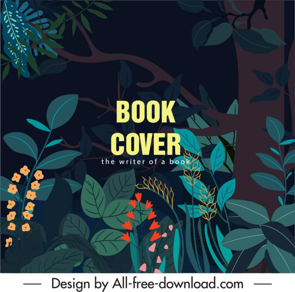plantilla de portada de libro de selva diseño oscuro plantas boceto