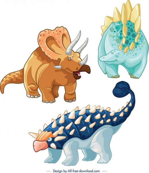 icône de créatures de dinosaur Jurassique fond coloré personnage de dessin animé