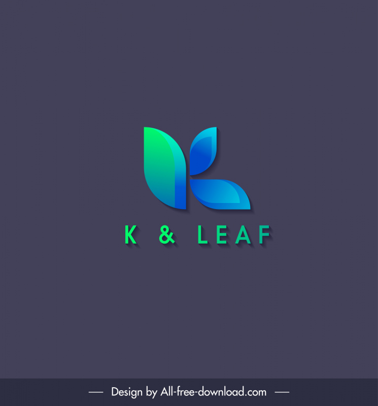 k와 잎 3D와 미니멀리스트 로고 템플릿 현대 우아한 평면 양식의 텍스트 디자인