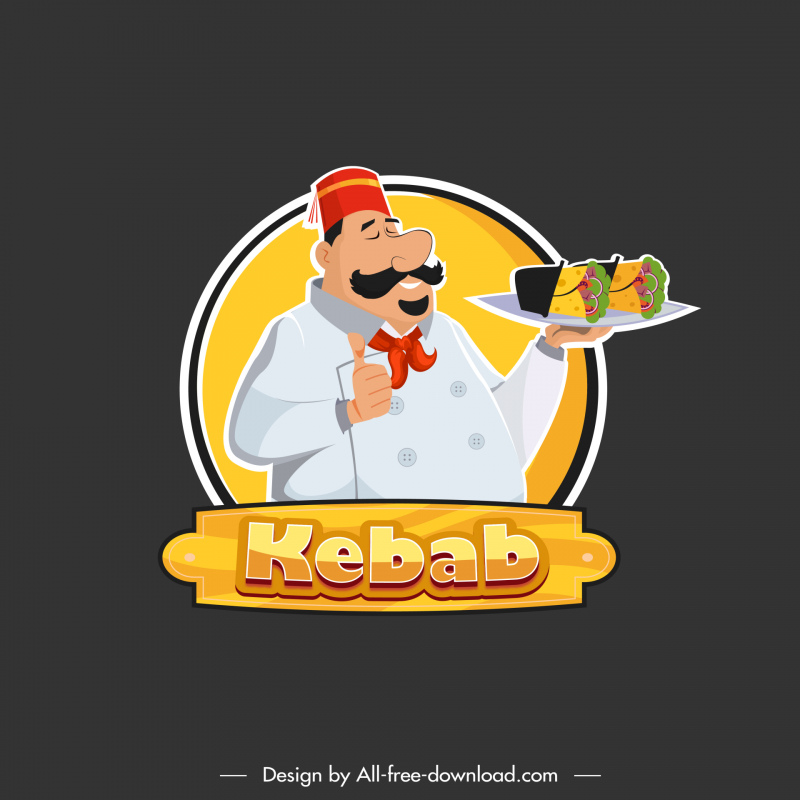 Logotipo de Kabab Chef Divertido personaje de dibujos animados Logotipo de Kabab Chef Divertido personaje de dibujos animados