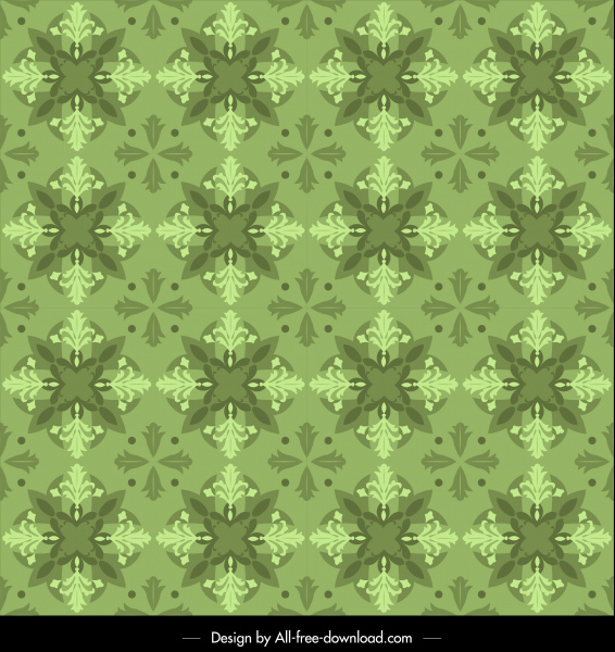 kaleidoskop pola template hijau mengulangi simetris monokrom