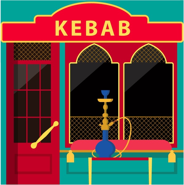 kebab projeto de fachada restaurante com arquitetura muçulmana