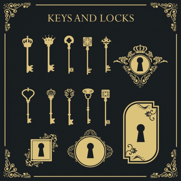 klucz zamek ikon zestawy rocznik płaskie projektu