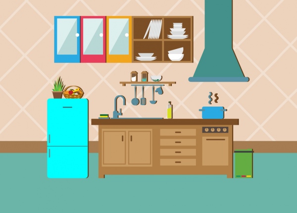 厨房家具的各种彩色图标装修方案