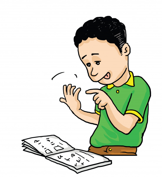 o miúdo calcula com dedo para resolver a prática da matemática