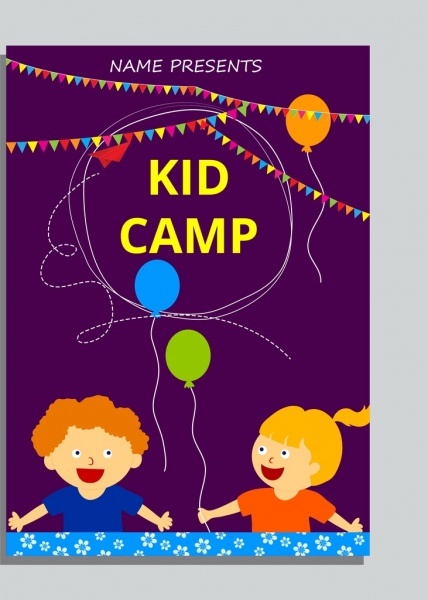 키즈 캠프 어린이 아이콘 화려한 장식 광고