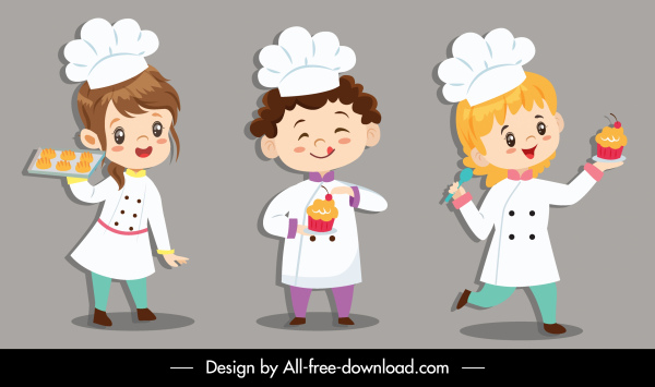 enfants cuisinier icônes mignons personnages de dessins animés croquis