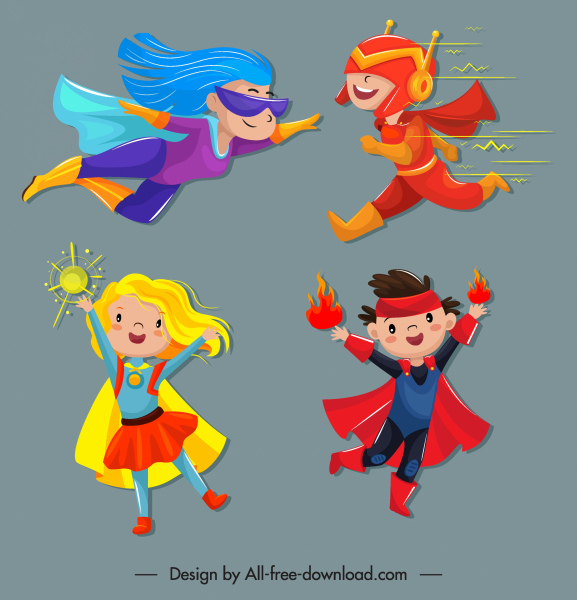 iconos de héroe niño diseño divertidopersonajes lindos dibujos animados