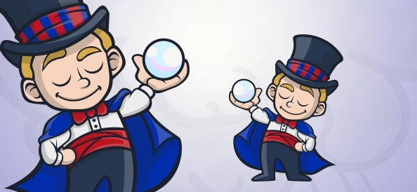 mágico do garoto com uma bola de cristal