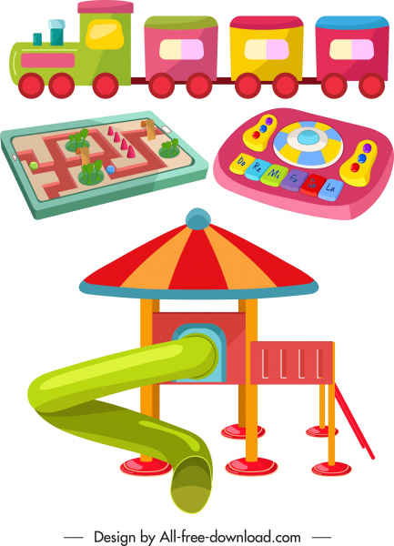 icônes de jouet enfant coloré plat 3d croquis