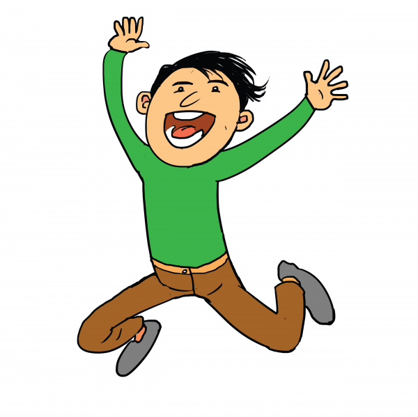 niño muy feliz saltando dibujos animados