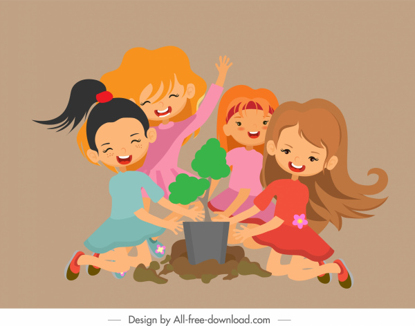 Kinder Aktivität Hintergrund fröhliche Mädchen Skizze Cartoon-Design
