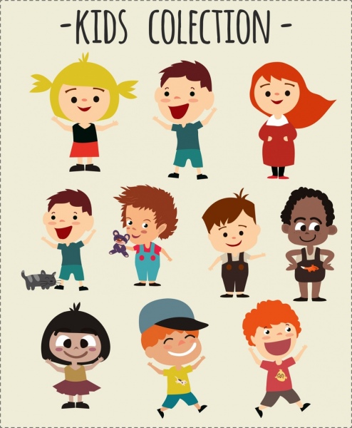 coleção de ícones de crianças coloridas projeto dos desenhos animados