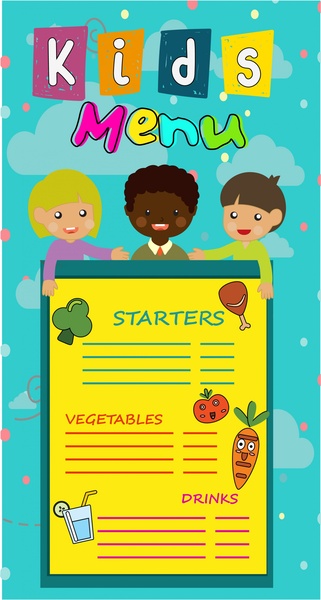 disegno di bambini menu decorazione con stile colorato per bambini