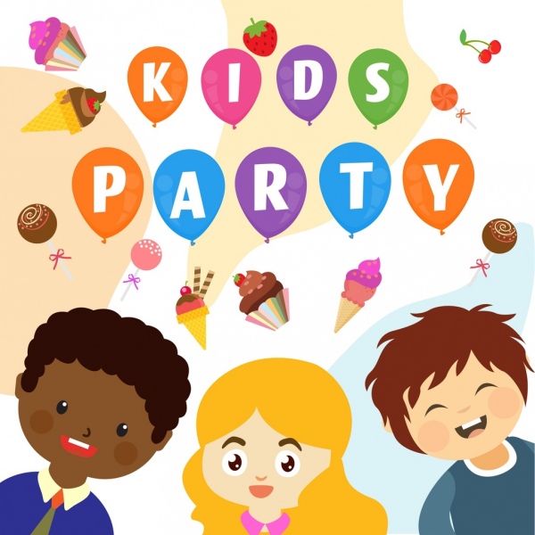pesta anak-anak ikon desain krim latar belakang berwarna-warni kartun