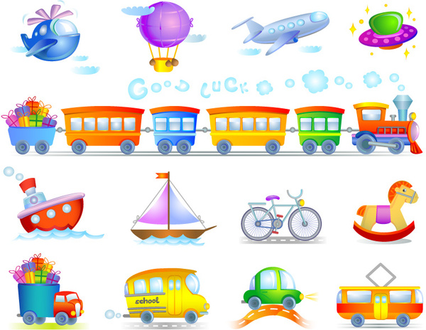 Kinder Spielzeug-Autos und Flugzeuge Vektor