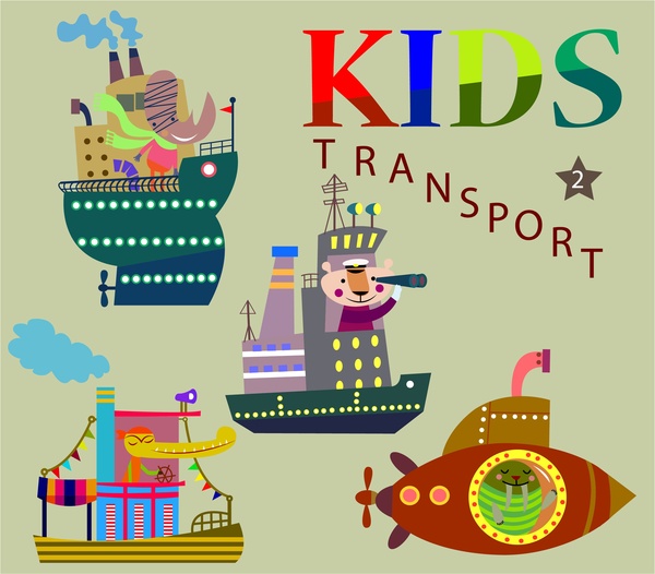 ilustração de conceito de transporte crianças com meios marinhos coloridos