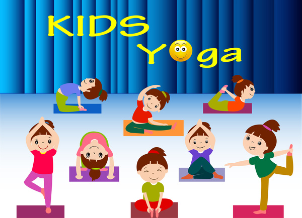 illustration vectorielle yoga dans différentes postures des enfants