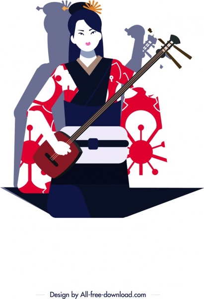 kimono gadis ikon desain klasik karakter kartun