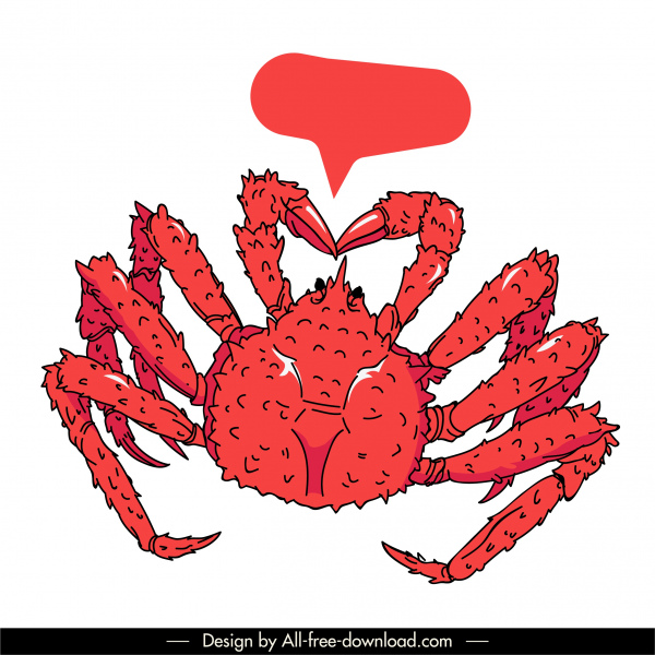 ikon kepiting raja dekorasi merah handdrawn klasik