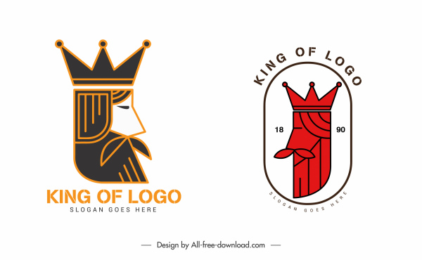 Raja logo template klasik digambar tangan datar sketsa
