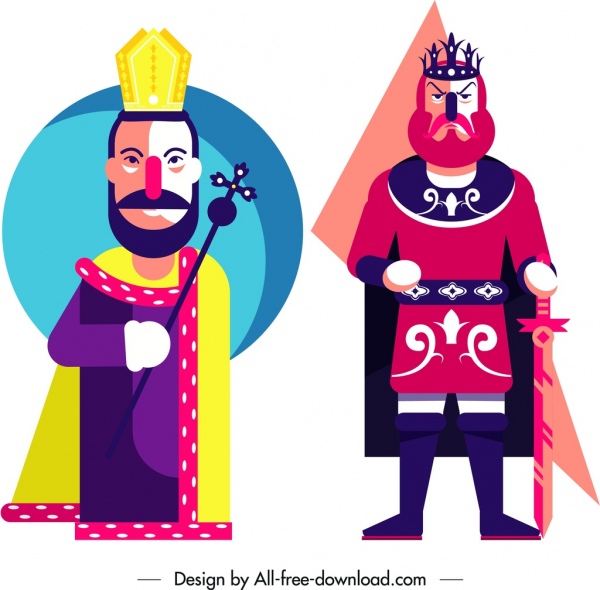 Reyes los iconos diseño colorido personaje de dibujos animados