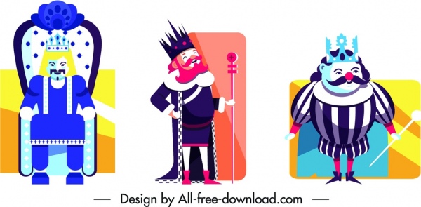 Könige Symbole cartoon Charaktere klassische farbenfrohes design