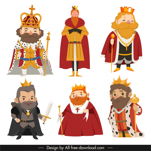 ícones reis velho esboço personagens de desenho animado